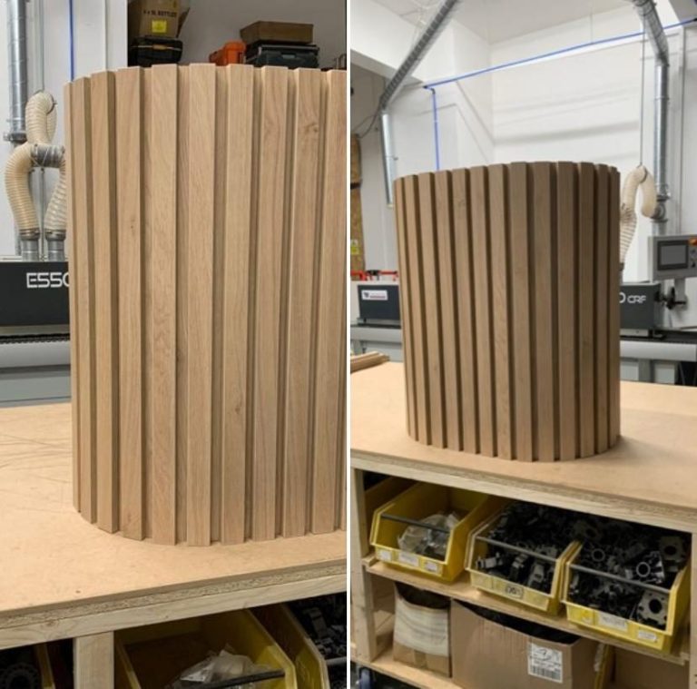 Curved island being manufactured